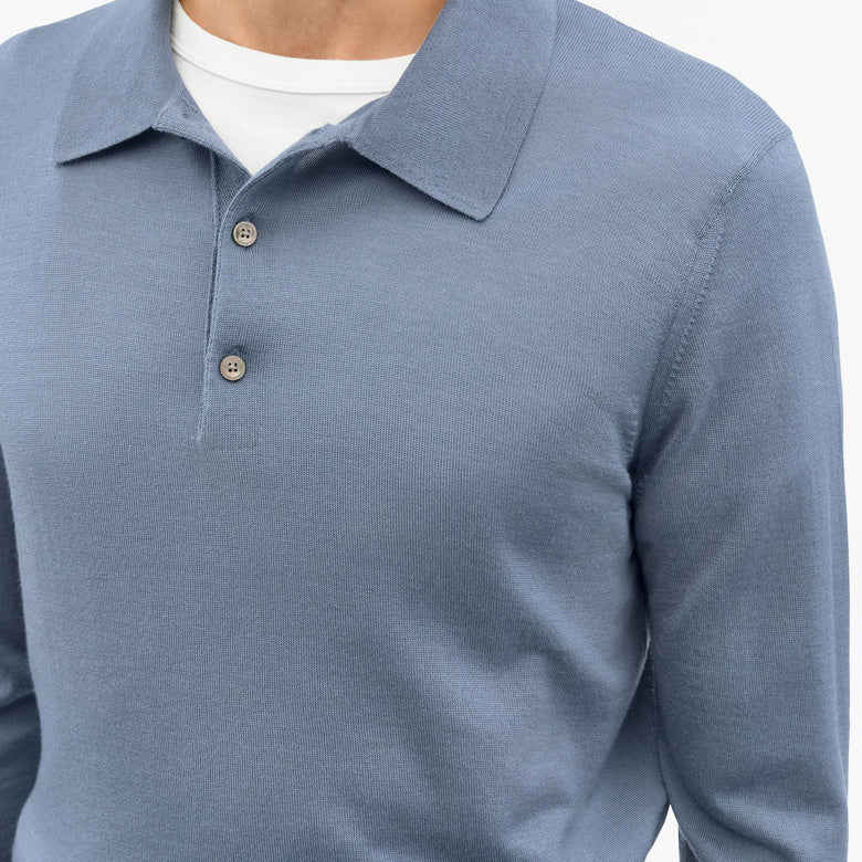 Eross Merino Wool RWS Polo Sweater - Light Blue