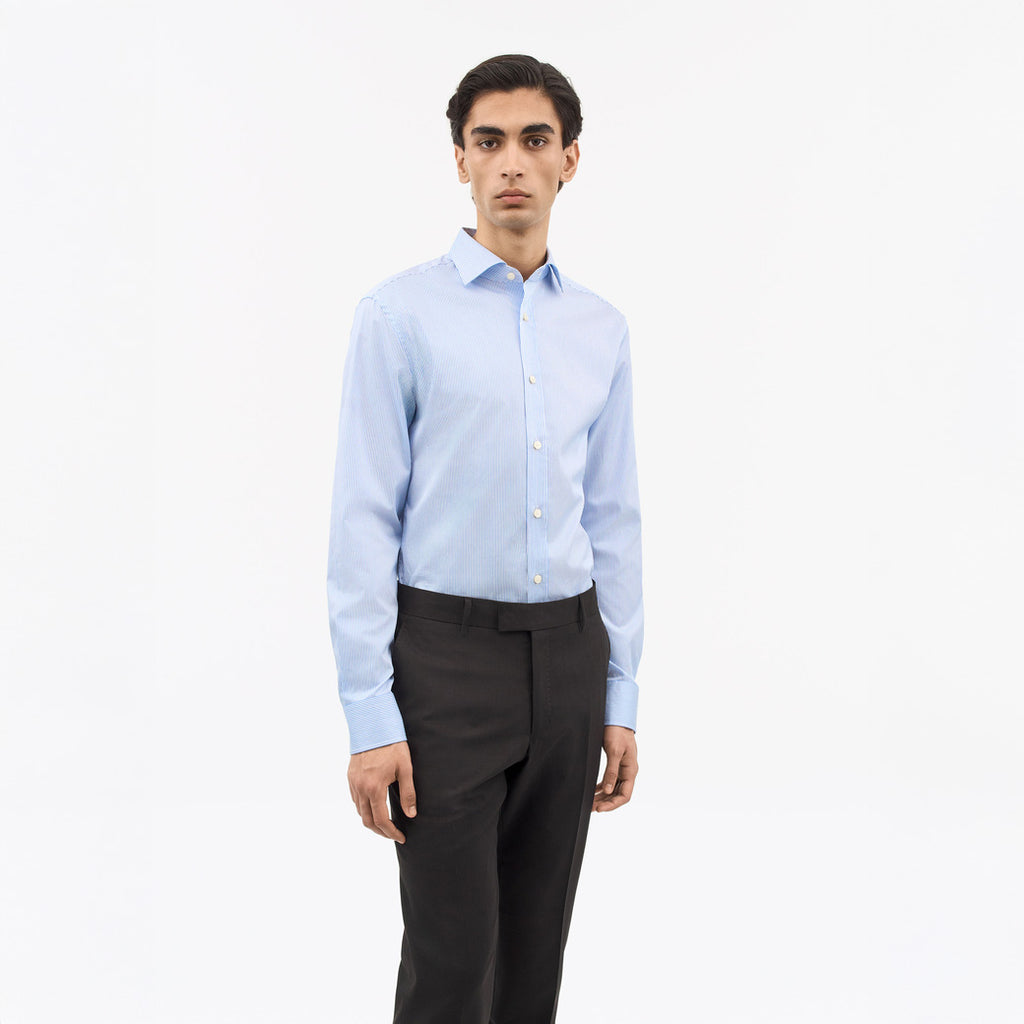 Adley C Cotton Stripe Shirt  - Blue