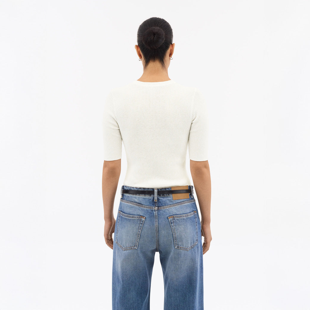 Orvi 2 Slim Knitted Crewneck T-Shirt  - Alabaster White