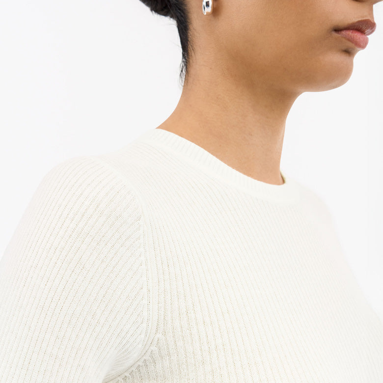 Orvi 2 Slim Knitted Crewneck T-Shirt  - Alabaster White
