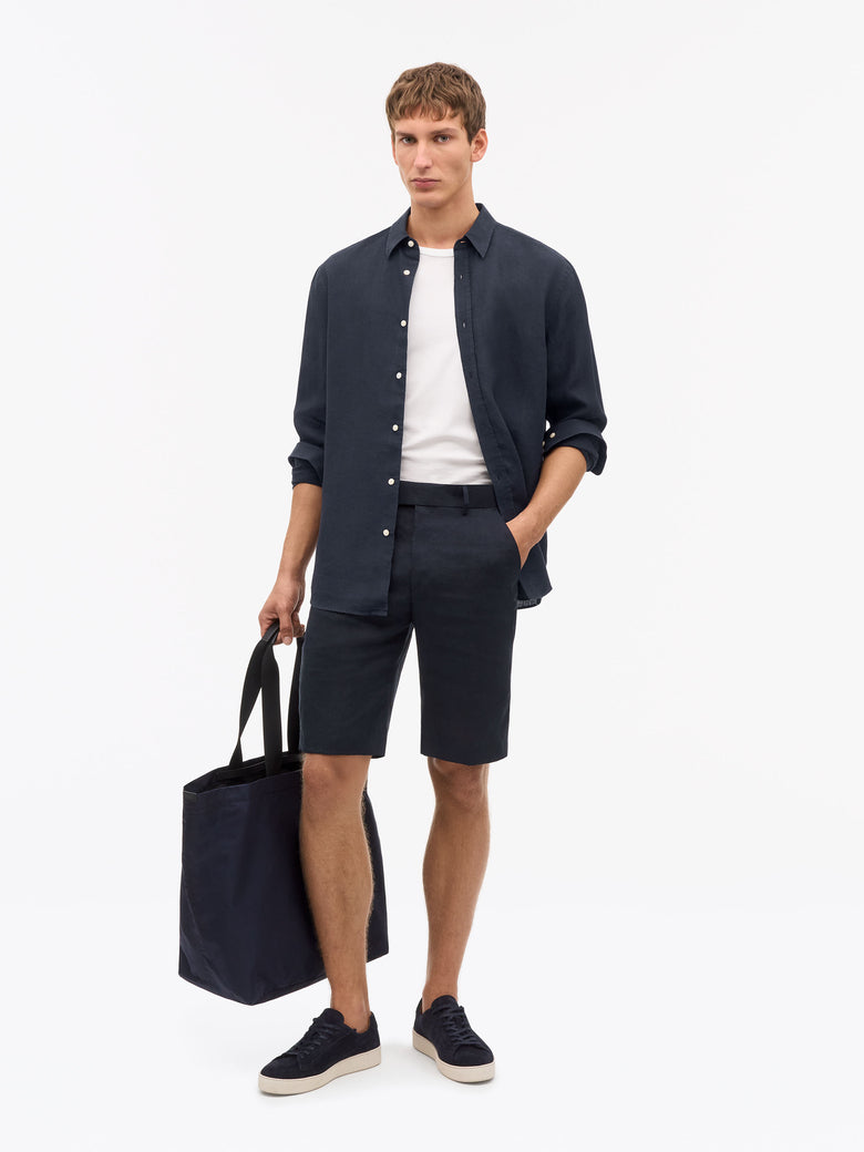 Troy Bermuda Linen Short - Midnight Blue