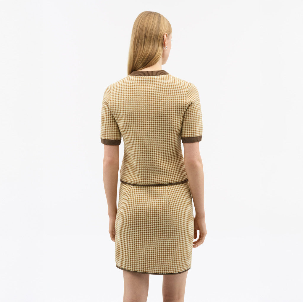 Flora Crew Neck Rib-Knit Shirt - Brown