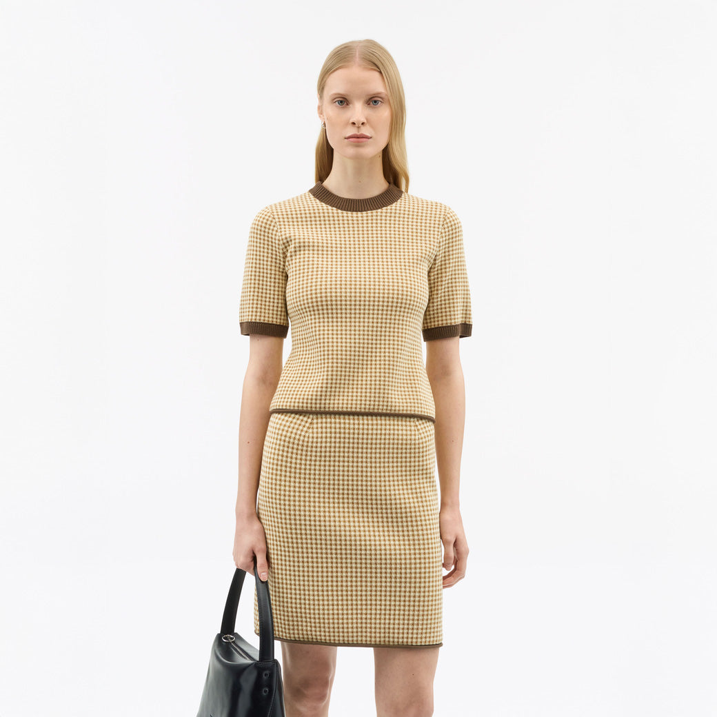 Clover Knitted Mini Skirt - Brown