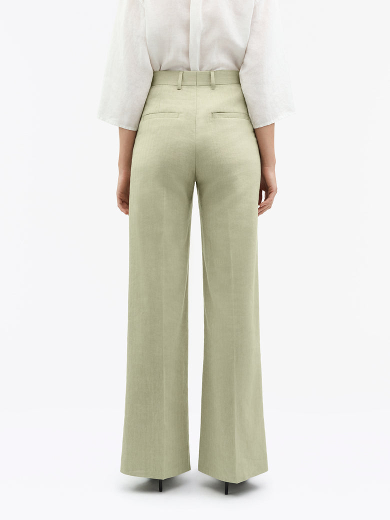 Irit Mid-Waist Linen Trousers - Sage Wisdom