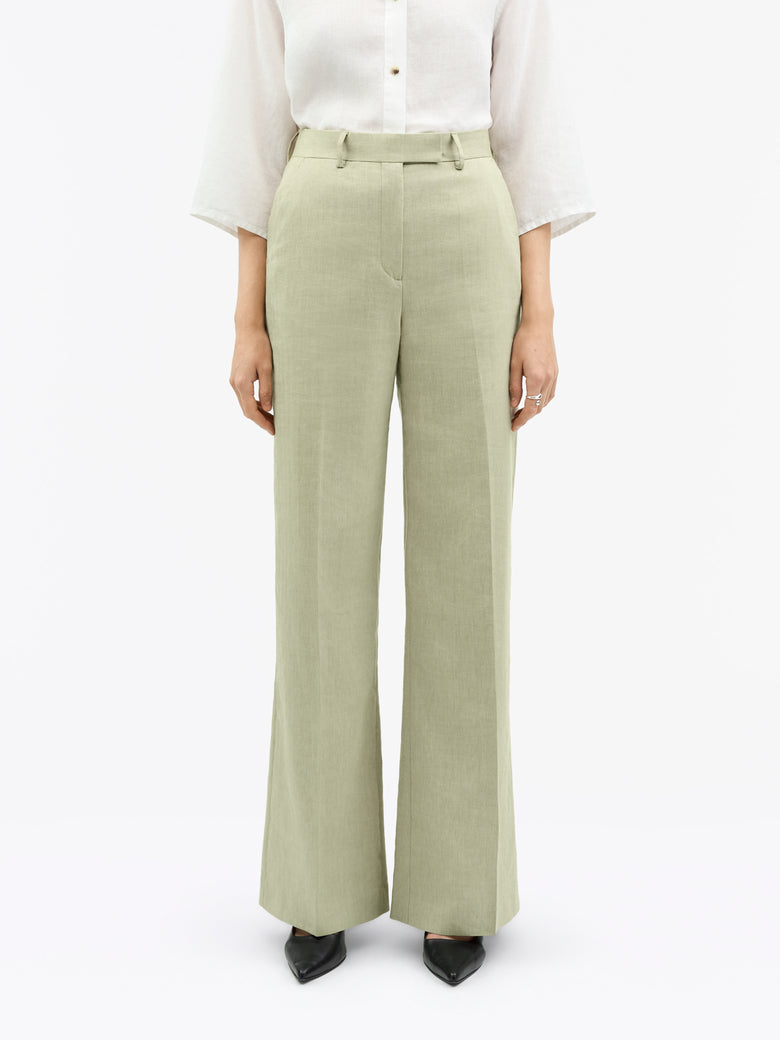Irit Mid-Waist Linen Trousers - Sage Wisdom