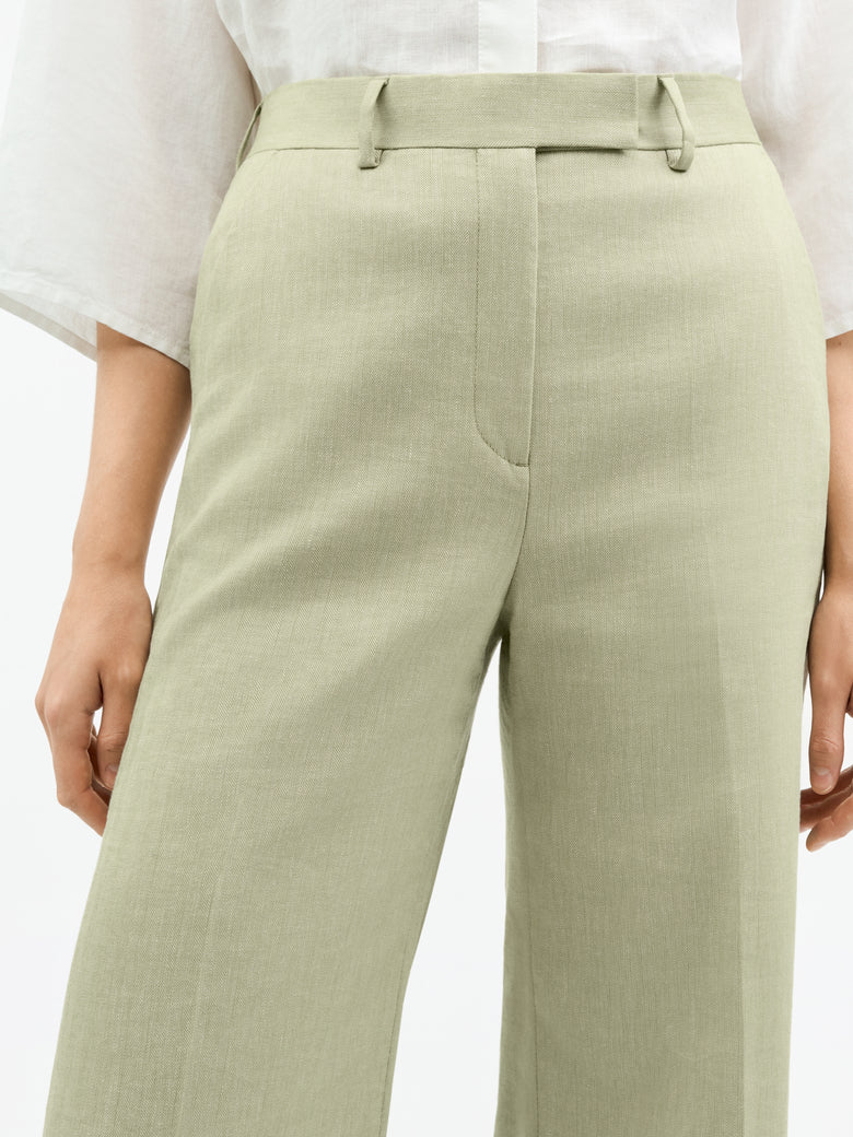 Irit Mid-Waist Linen Trousers - Sage Wisdom