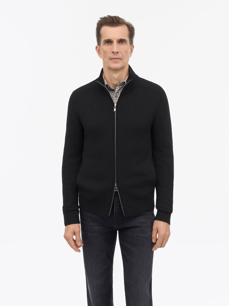 Gilet zippé Cassian en mérinos - Noir
