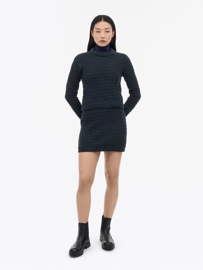 Cherry Knitted Textured Skirt - Dark Blue