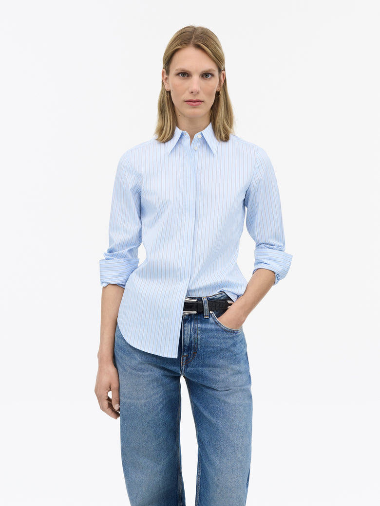 Chemise rayée en coton Laino - Bleu clair