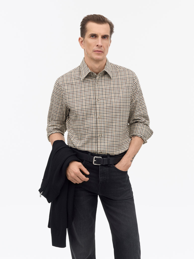Bjorn Cotton Check Shirt -  Checkered Brown