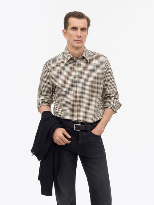 Bjorn Cotton Check Shirt -  Checkered Brown