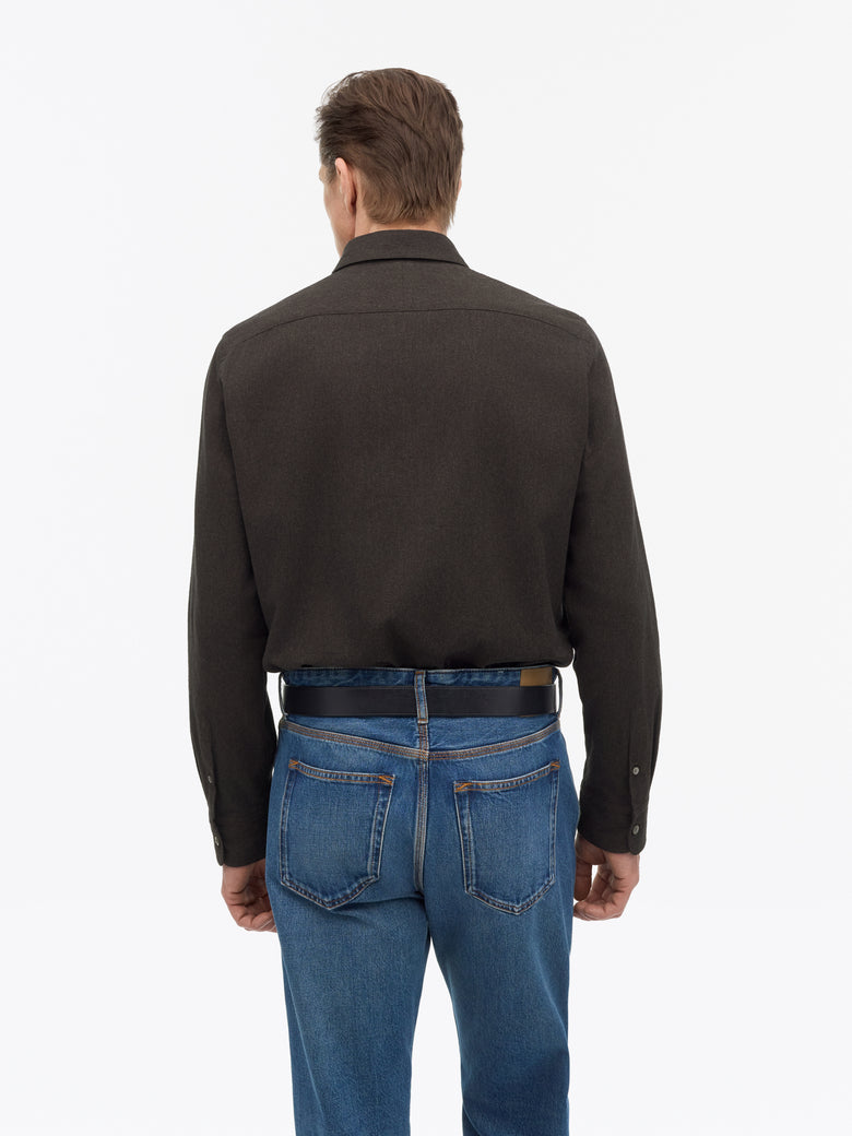 Bjorn Brushed Herringbone Shirt - Brown