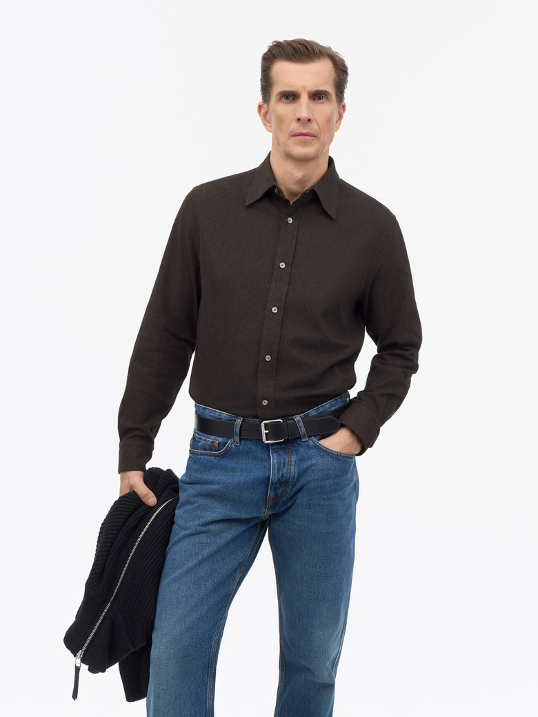 Bjorn Brushed Herringbone Shirt - Brown