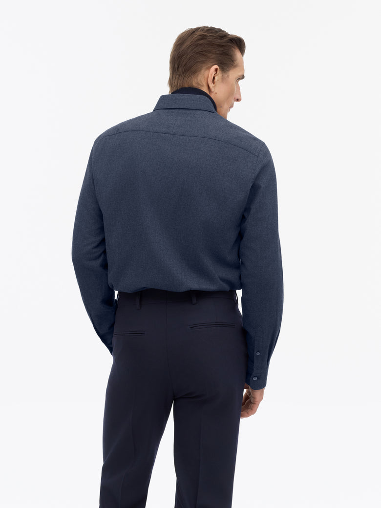 Bjorn Brushed Herringbone Shirt - Blue