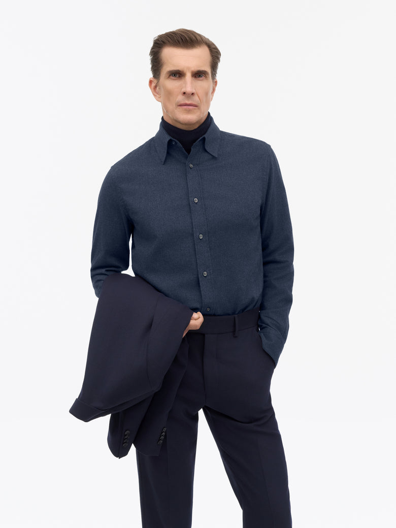 Bjorn Brushed Herringbone Shirt - Blue