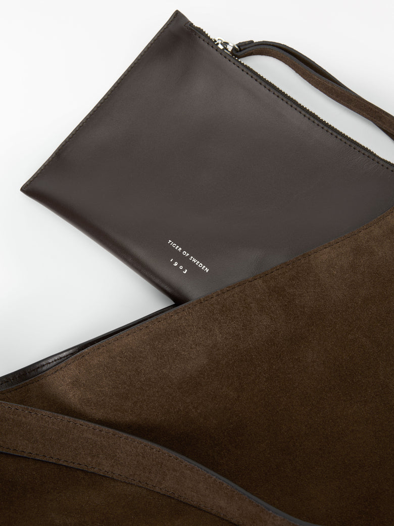 Foru Suede Leather Bag - Dark Brown