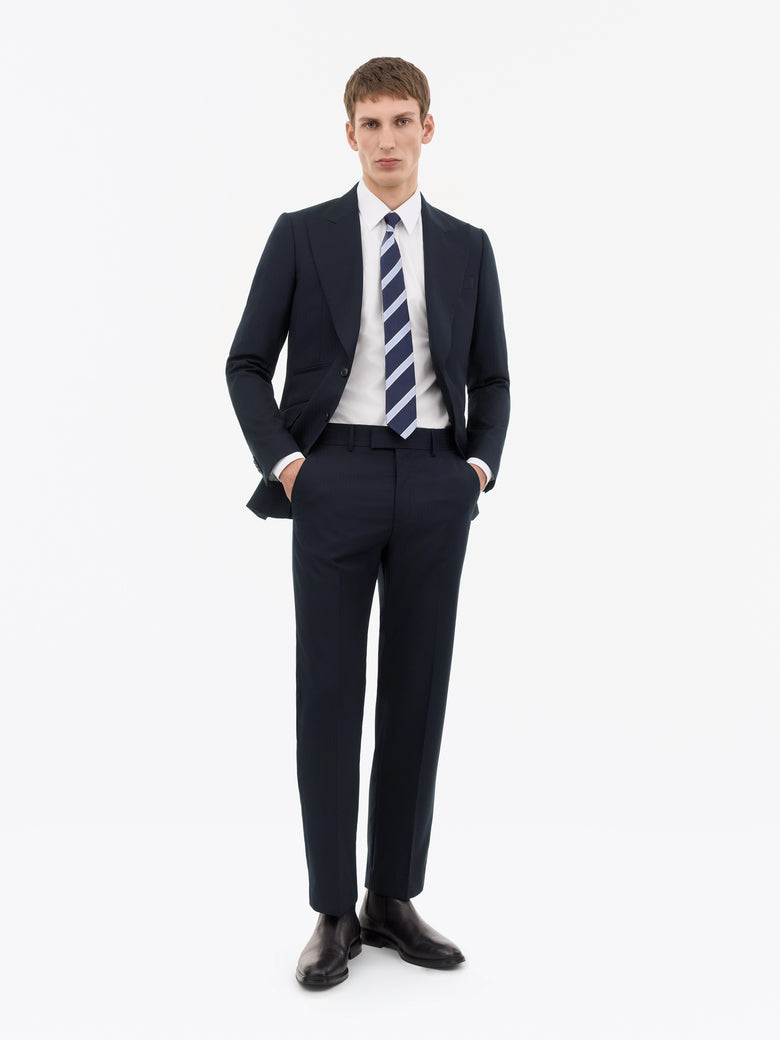 Tenser Pinstripe Wool Trousers - Navy Blue