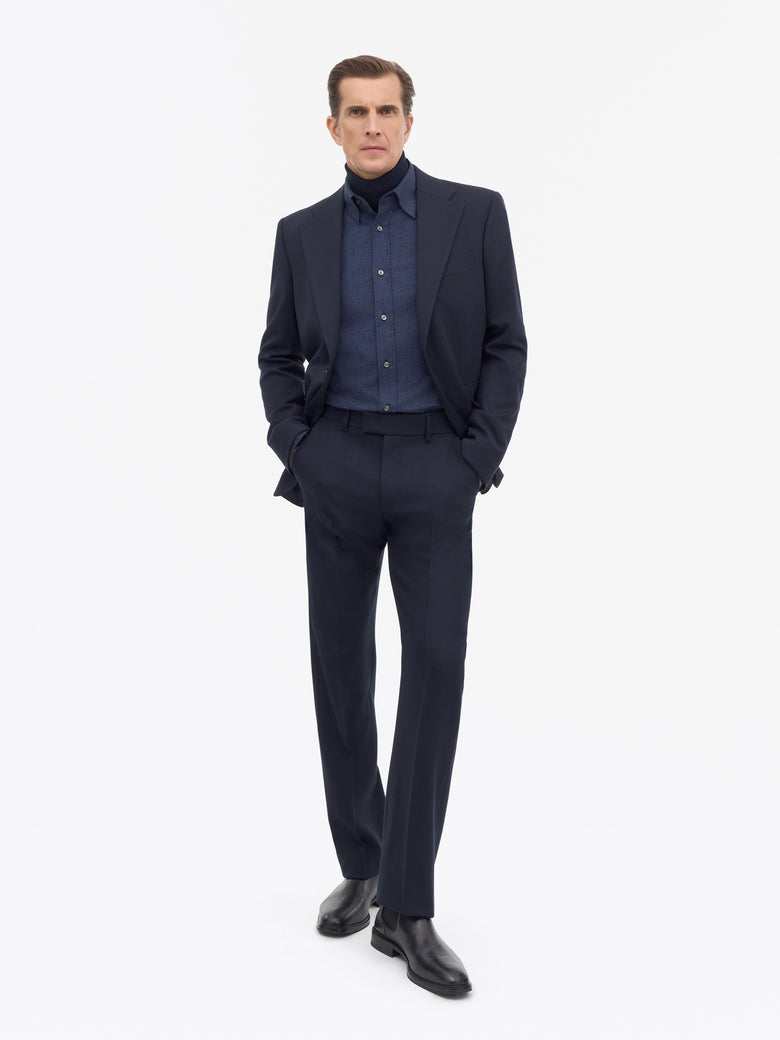 Tenser Straight-Leg Wool Trousers - Dark Blue