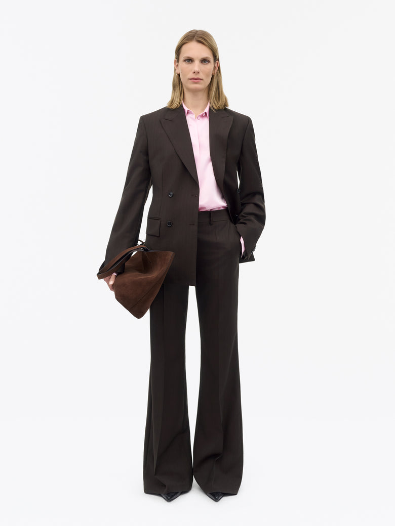 Junie Wool Pinstripe Trousers - Dark Purple
