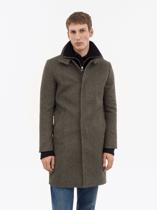 Aleric Herringbone Wool Coat - Warm Brown