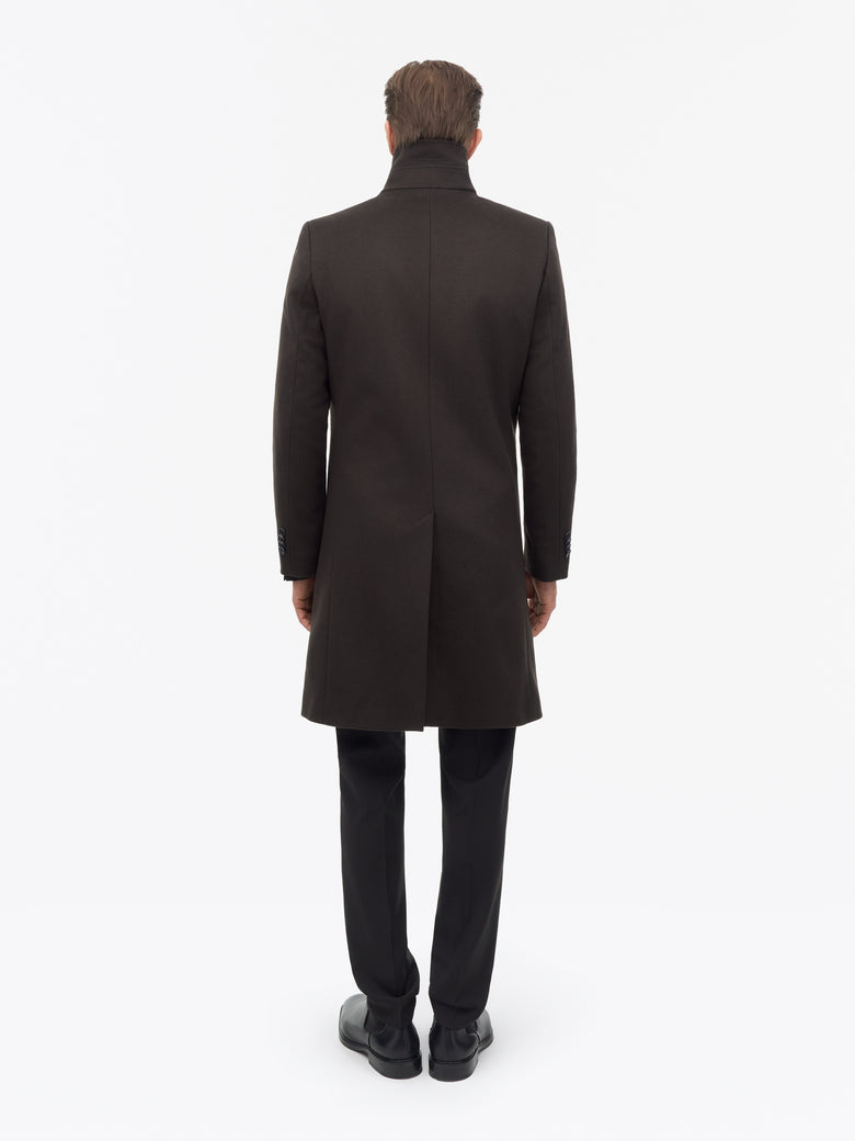 Aleric Funnelneck Wool Coat - Dark Brown