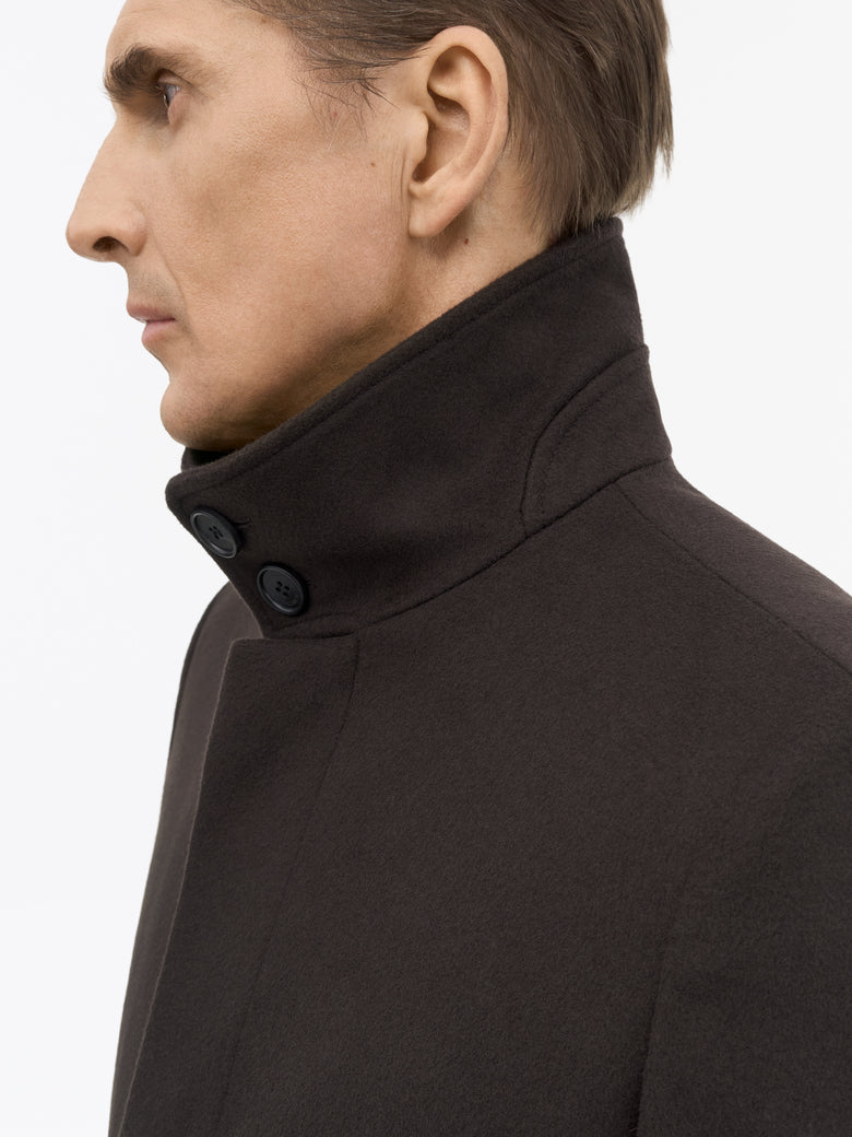 Aleric Funnelneck Wool Coat - Dark Brown