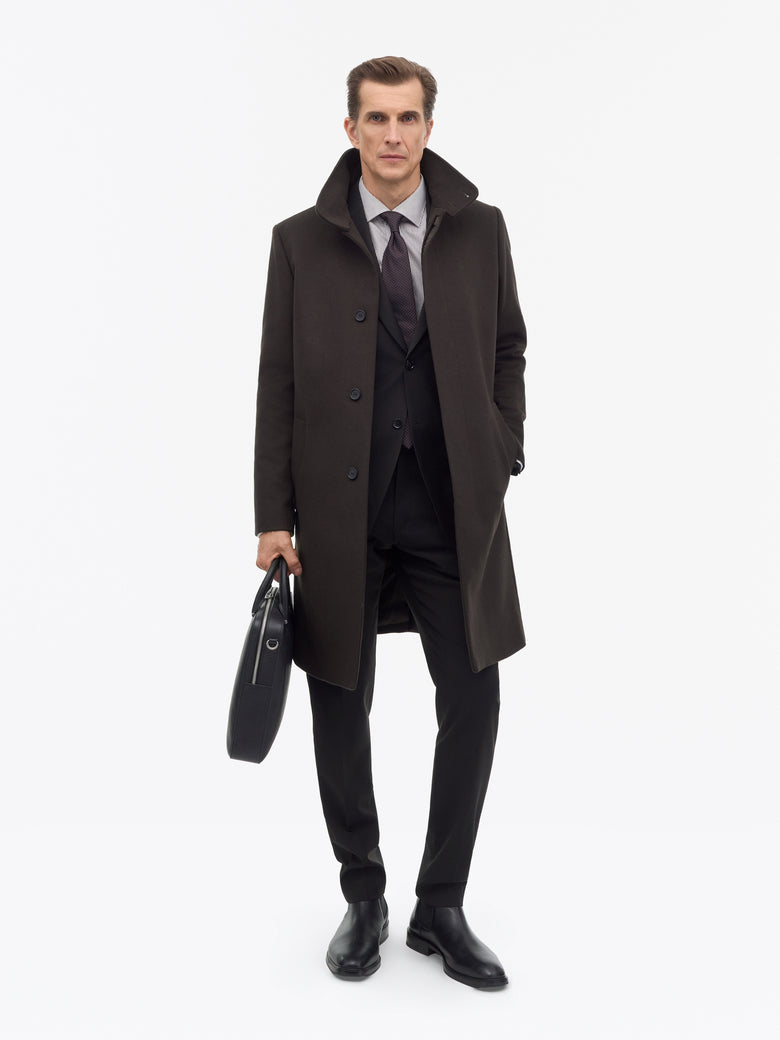 Aleric Funnelneck Wool Coat - Dark Brown