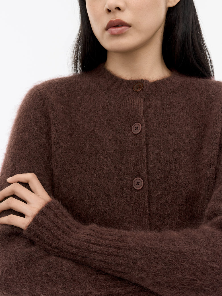 Leonie Mohair Wool Cardigan - Burgundy
