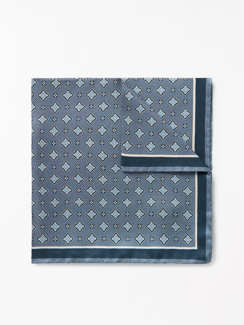 Quadra Printed Silk Handkerchief - Blue