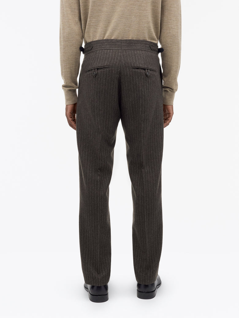 Tense A Pinstripe Wool Trousers - Dark Brown