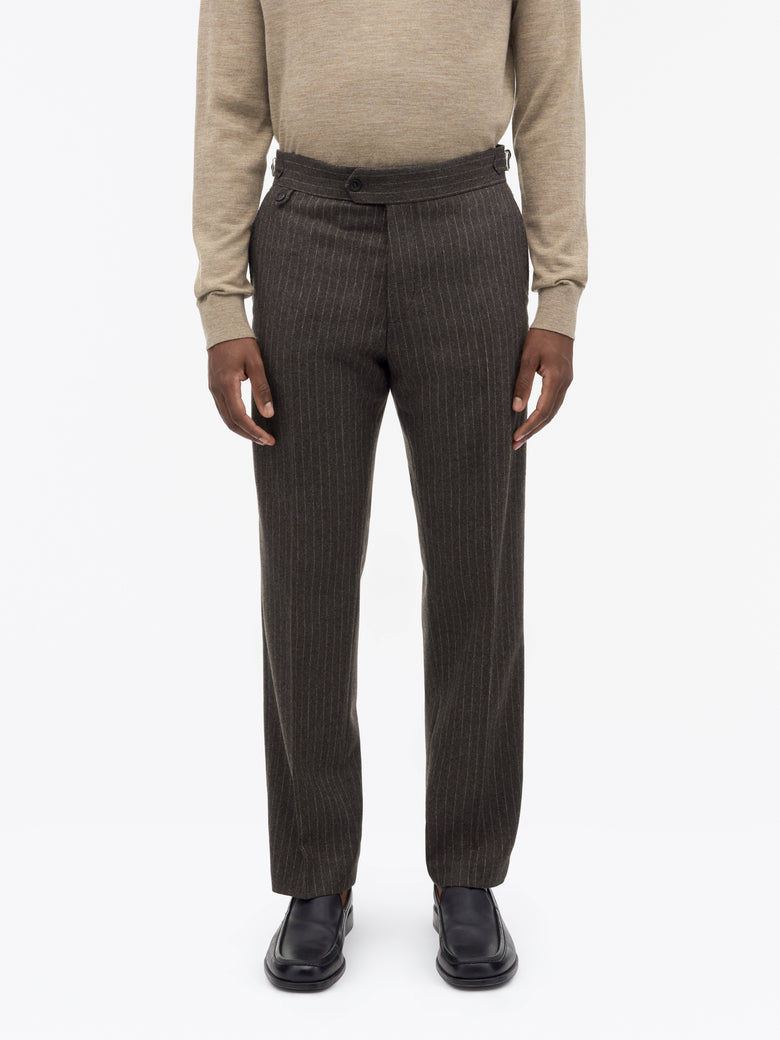 Tense A Pinstripe Wool Trousers - Dark Brown