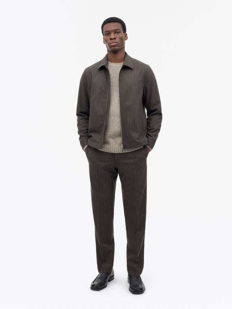 Tense A Pinstripe Wool Trousers - Dark Brown
