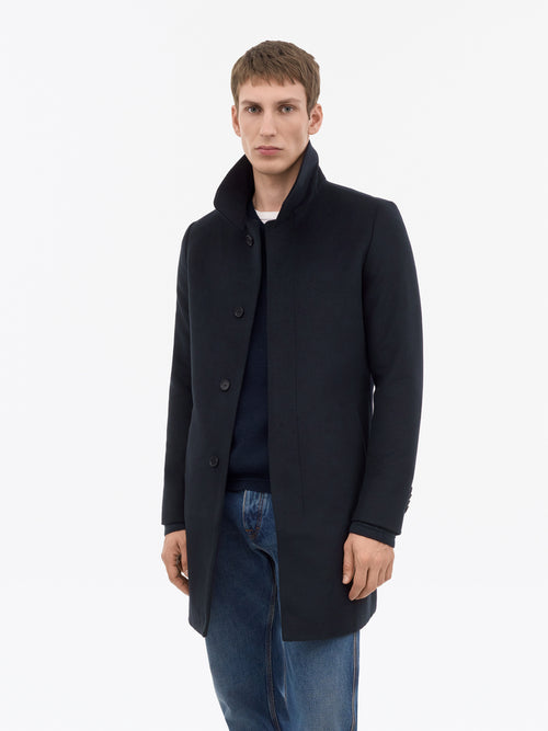 Aleric Funnel-Neck Wool Coat - Dark Blue