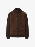 Suede Wool Button-up Cardigan - Brown