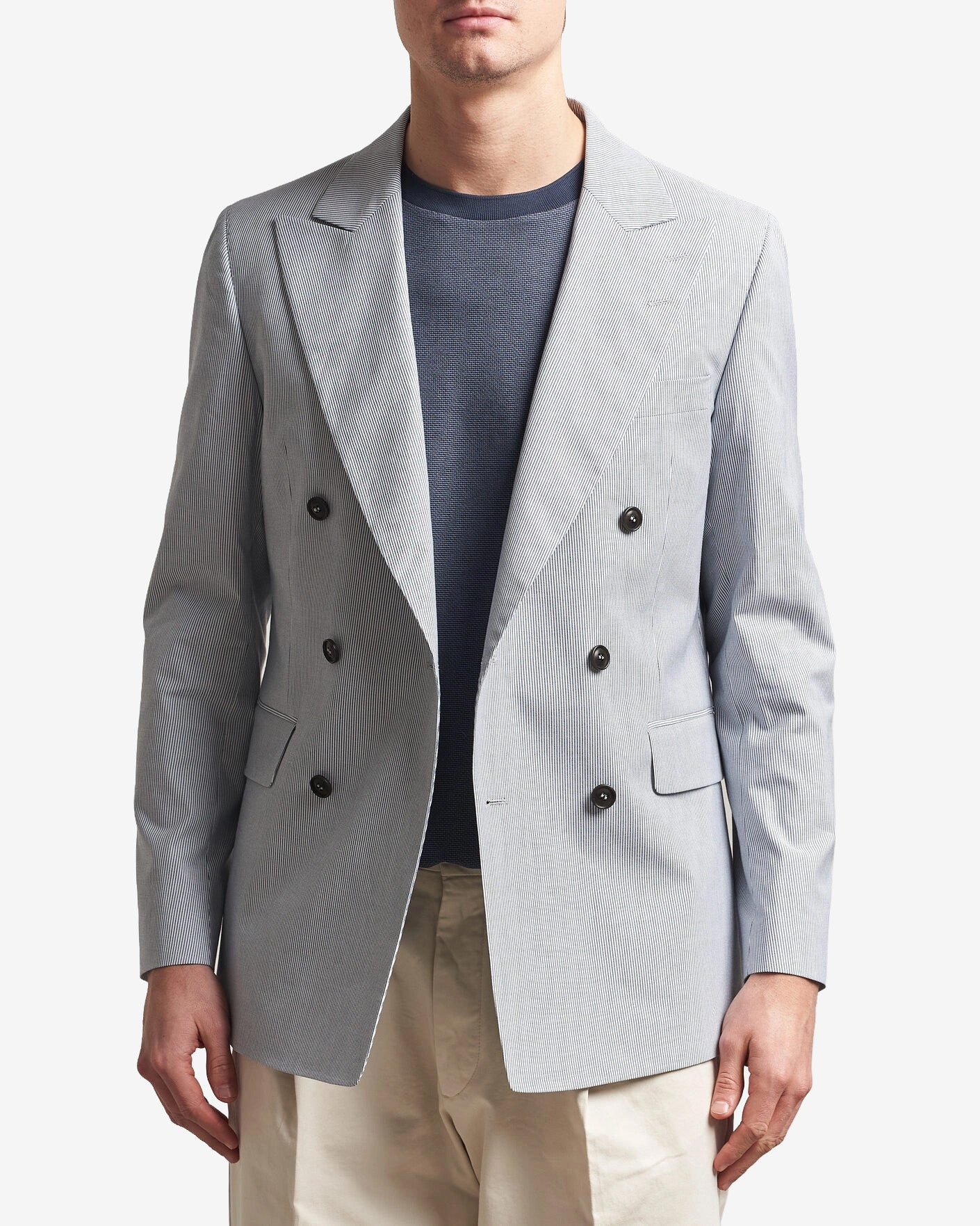 Ease Cotton Double Breasted Blazer - Thunder Blue