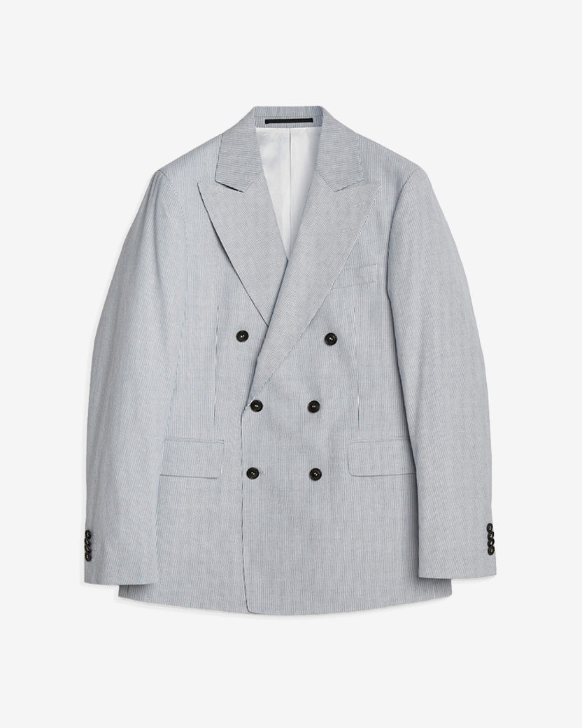 Ease Cotton Double Breasted Blazer - Thunder Blue