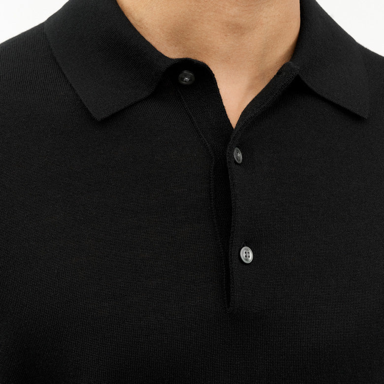 Erose Merino Wool Polo Shirt - Black