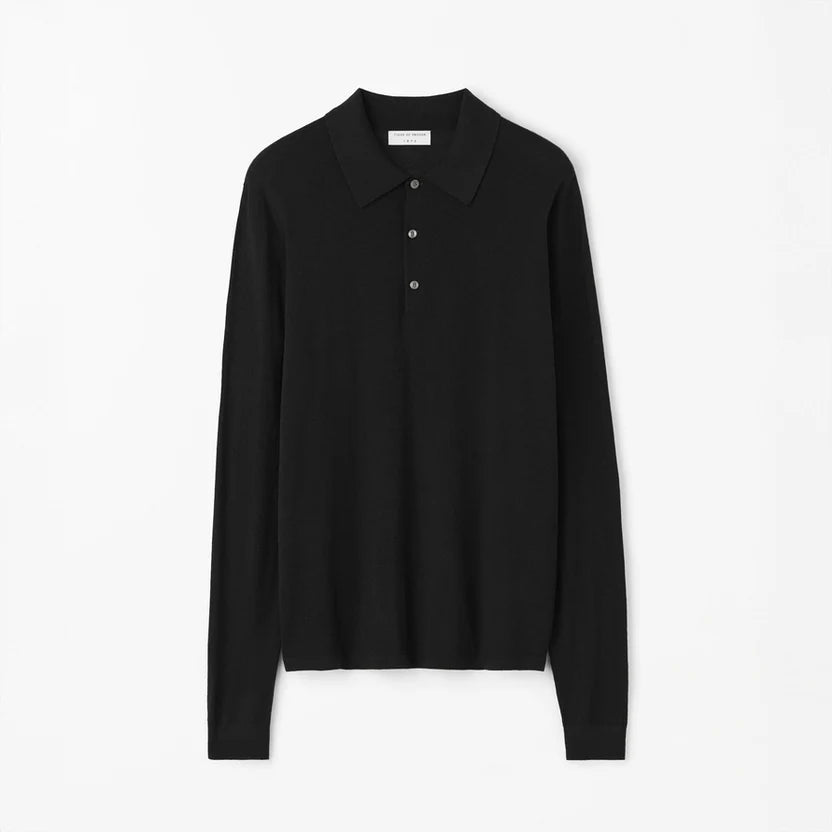 Erose Merino Wool Polo Shirt - Black