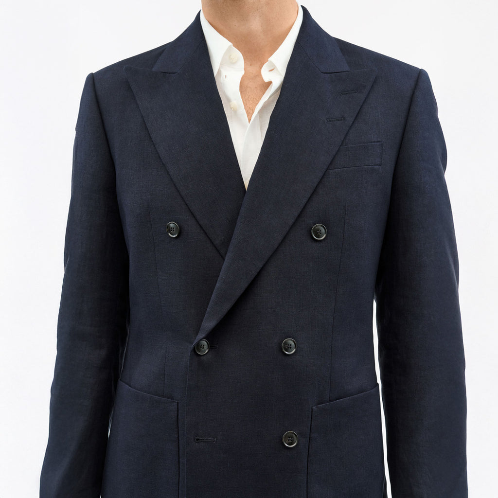 Joachim Double-Breasted Linen Jacket - Midnight Blue