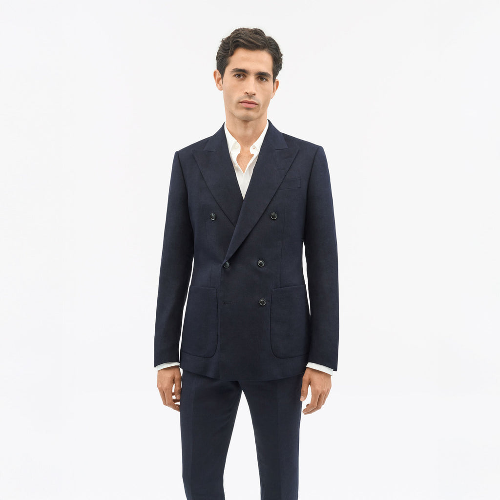 Joachim Double-Breasted Linen Jacket - Midnight Blue