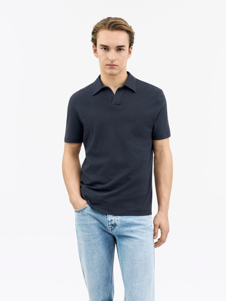 Ray Open-Neck Polo Shirt - Light Ink